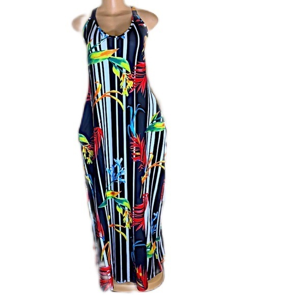 Oversized Floral Printed Boho Sundresses Casual Maxi Dress with Pockets